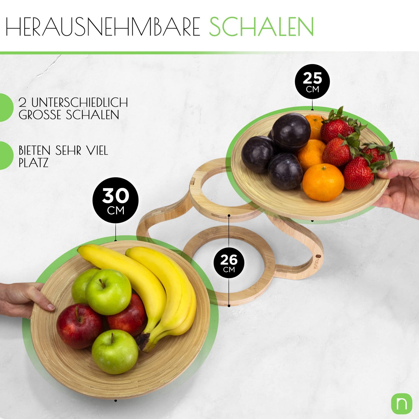 Natural fruit stand - Removable fruit bowls - EXPIRES 05/2025 - Modern fruit bowl - Bamboo wood fruit stand - Fruit plate - Fruit basket - Fruit storage - 2-tier fruit stand