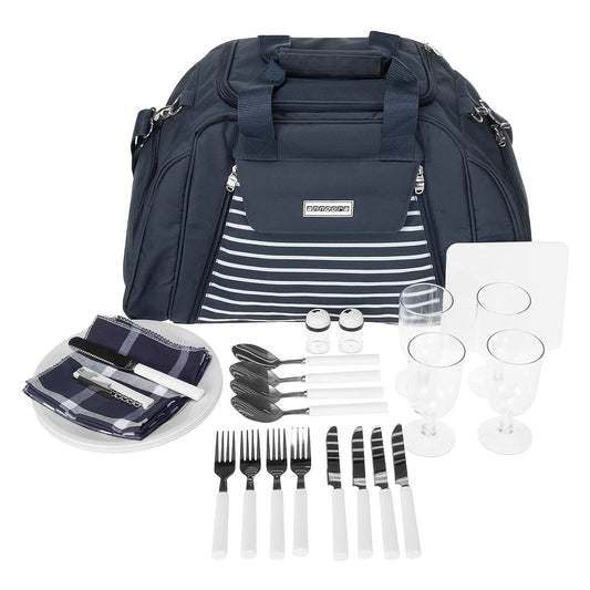 anndora picnic bag with cooling compartment navy blue white striped 29 pieces 4 persons