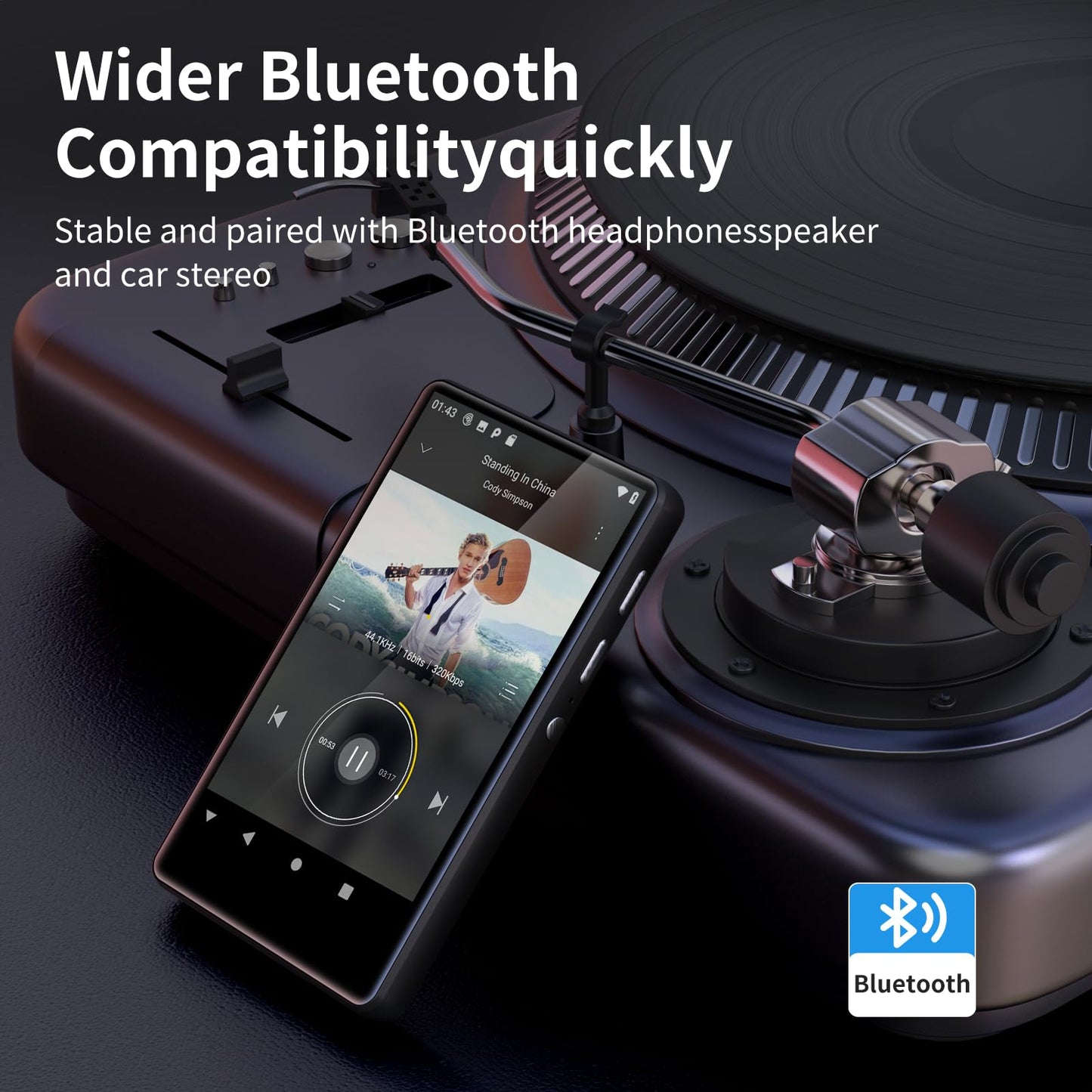 80GB MP3 player with Bluetooth and WiFi, SWOFY 4.0-inch touchscreen MP3 & MP4 player Android, portable kids music player with Spotify, Amazon Music, radio, recorder, e-book, browser.