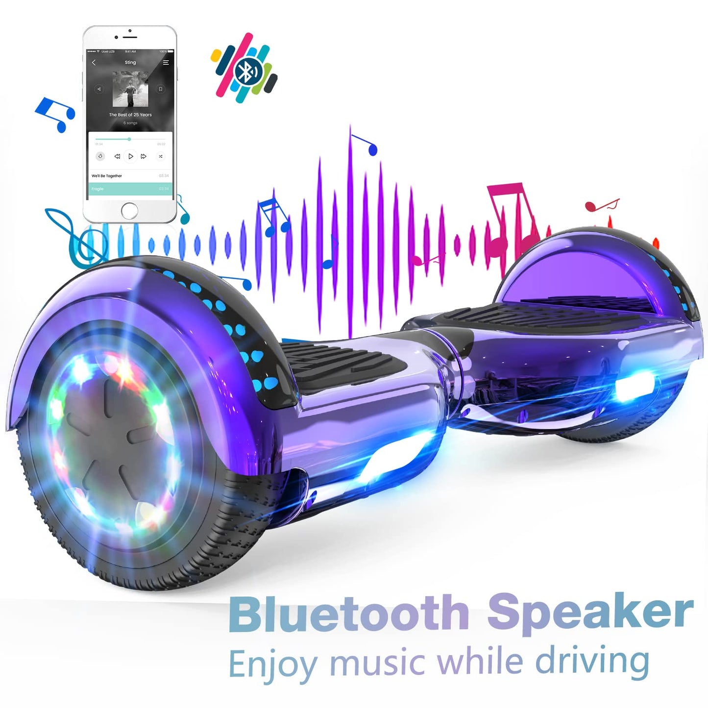 RCB Hoverboard with Seat and Hoverkart Set 6.5 inch hoverboards for kids, Hoverboards with Bluetooth and LED lights, Go-Kart Solid Seat, Gift for Kids