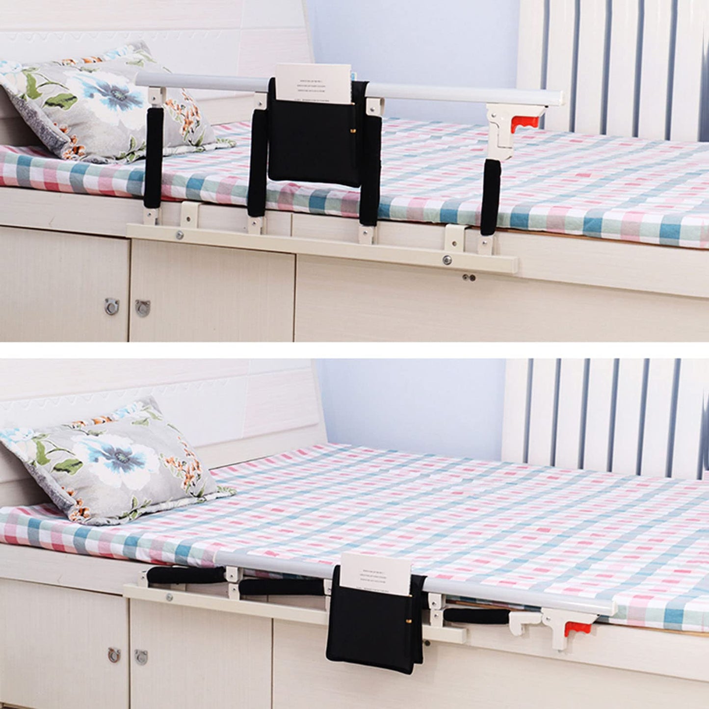 Swociro Folding Bed Rail Safety Side Guard for Elderly, Adults Support Handle Protection Rail Handicap Bedrail Hospital, With Storage Bag (White, 96x40cm)