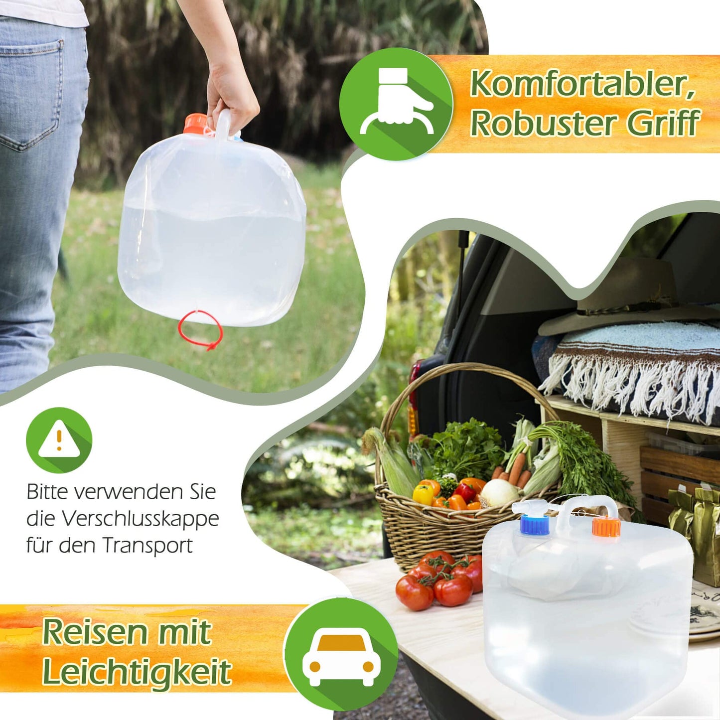 Reinalin collapsible water jug 15L - water tank with tap for camping potable water jug 100% leak-proof - food-safe water canister.