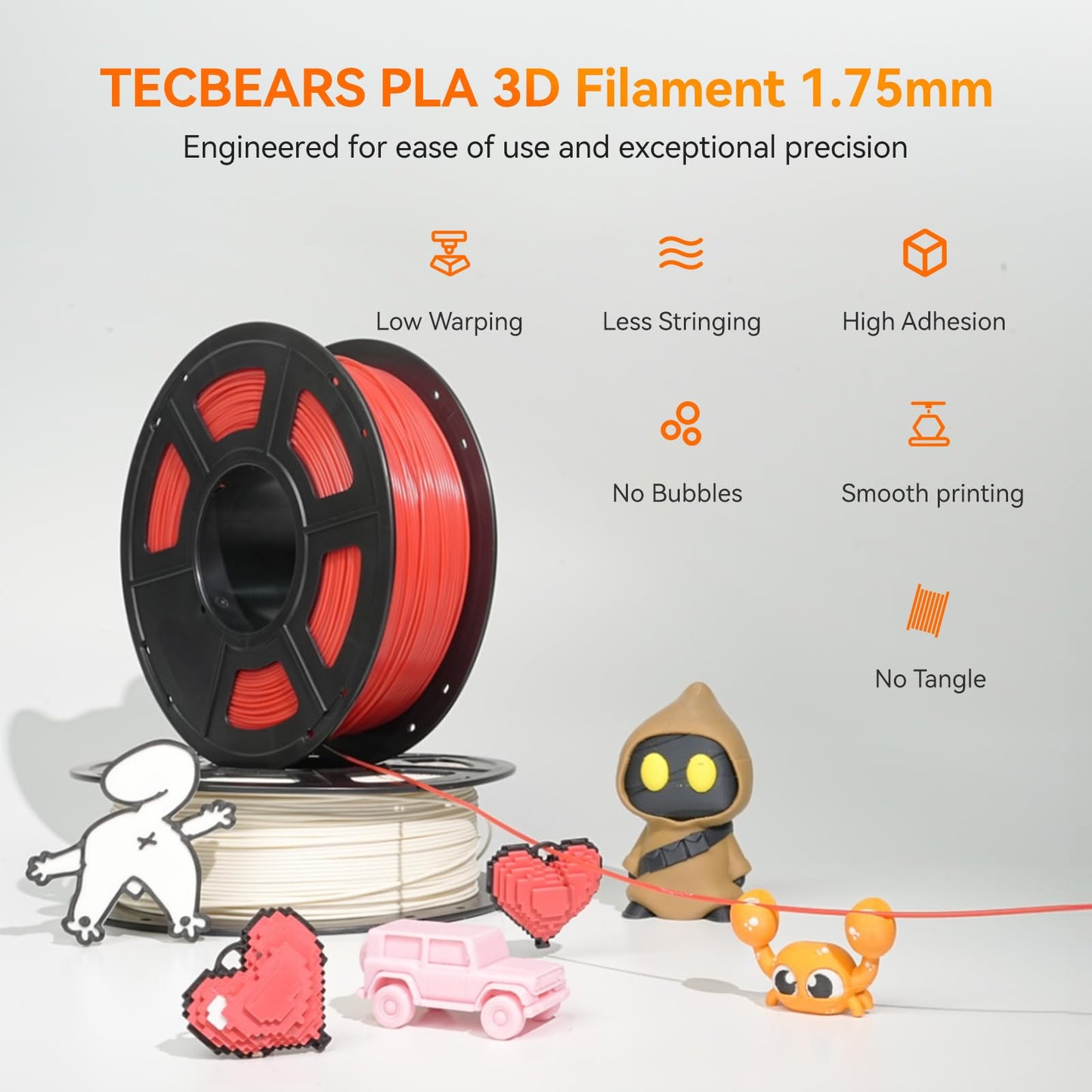 TECBEARS PLA Filament 1.75mm Bundle, 4kg 3D Printer Filament PLA, Vacuum Sealed, 1kg per spool (2.2lbs), total 4kg 3D Filament (Chocolate + Sky Blue + Cherry Red + Olive Green)