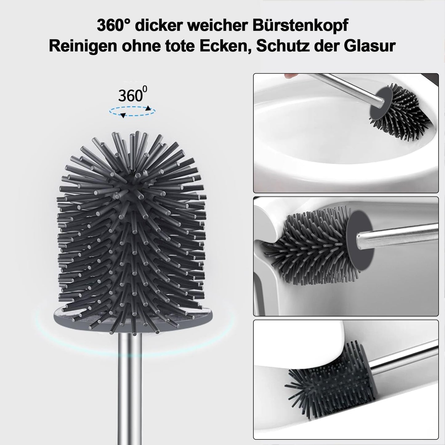 Glowbal Toilet Brush - Set of 2 silicone toilet brushes with holder for bathroom or guest bathroom, can be mounted on wall or stand, black
