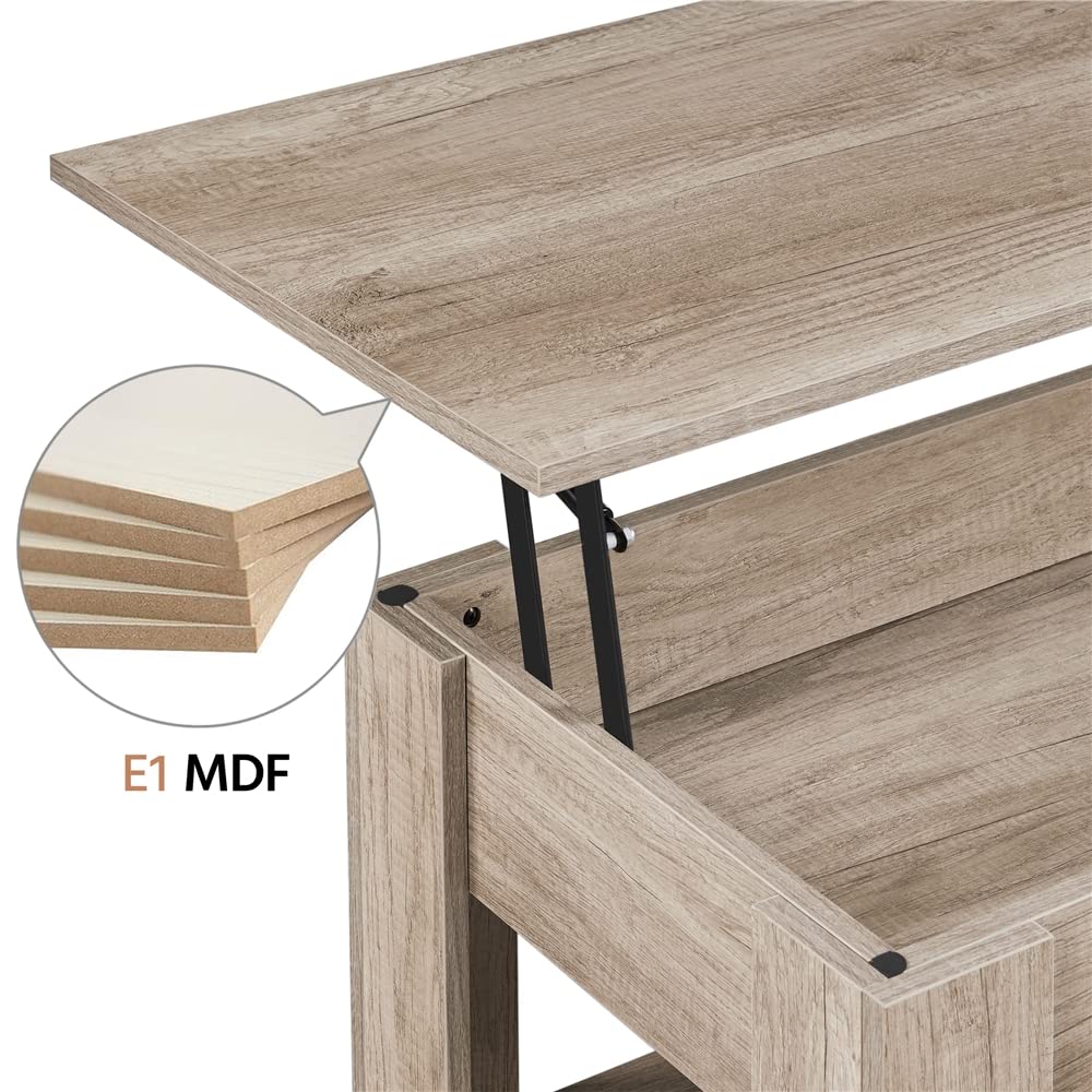 Yaheetech coffee table with adjustable height, living room table with storage shelf, wooden gray side table, end table.