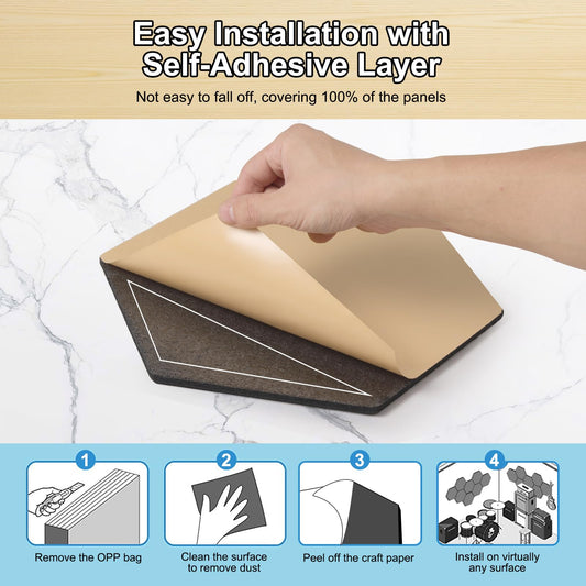 Hexagon Acoustic Panels Self-Adhesive, 12 Pieces Sound Absorber for Studio, Living Room, Gaming Decor, Nursery, Office, Walls, Ceilings, Doors Acoustic Panels Black, 30 x 26 x 0.9cm