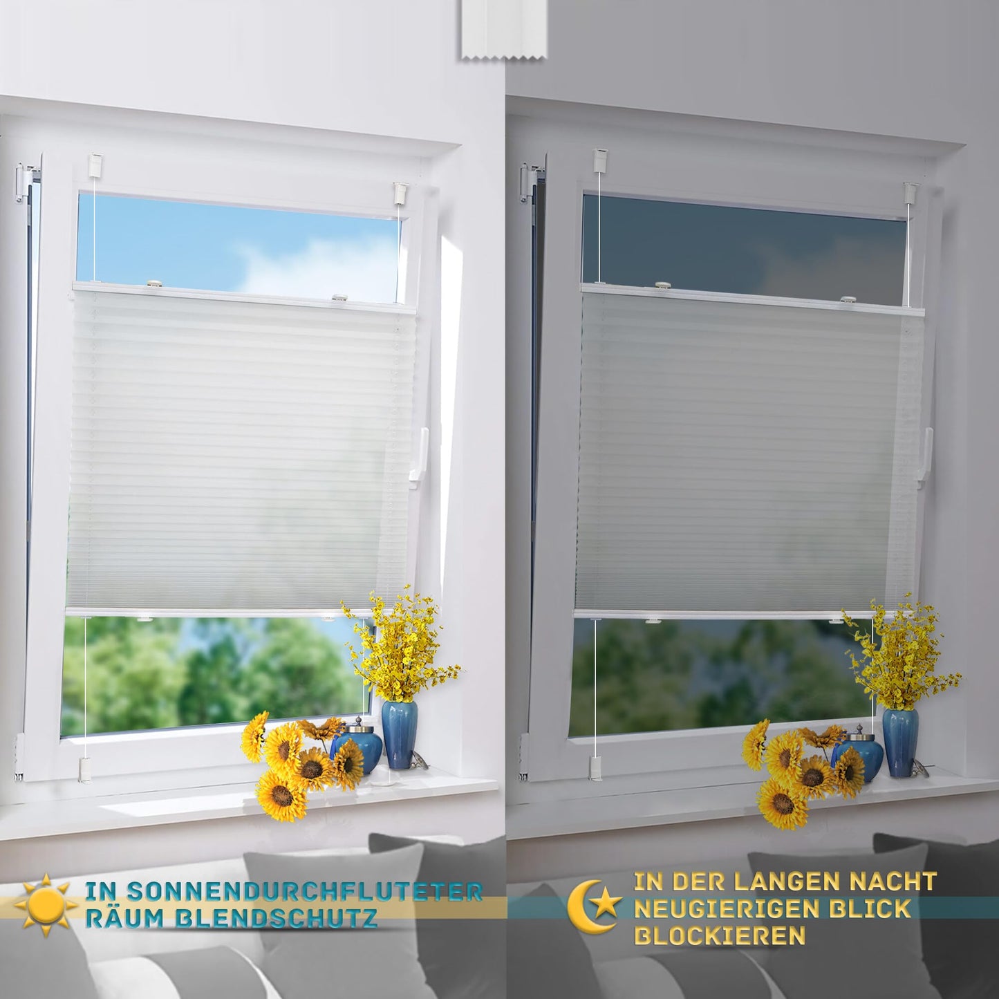 bobodeco Pleated Blind without drilling Pleated blinds with clamp fixation - White 50x230 cm (WxH) - Easyfix Pleated blind Venetian blind Fold blind Opaque - Privacy - Sun protection Ready-made pleated blind - Blinds for windows and doors