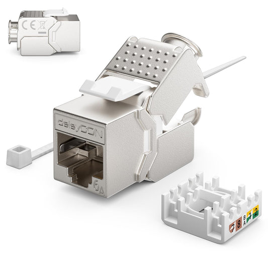 deleyCON 48x Keystone Module CAT 6a Jack - Fully Shielded STP RJ45 Socket Tool-Free Thanks to Snap-In Installation CAT Raw Cable 500 MHz 10 Gbit/s