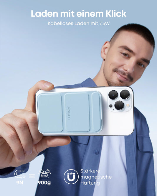 Anchor 622 Magnetic Wireless Powerbank (MagGo), 5000mAh foldable magnetic power bank with USB-C for iPhone 17/16/15/14/13/12, Cloud Grey