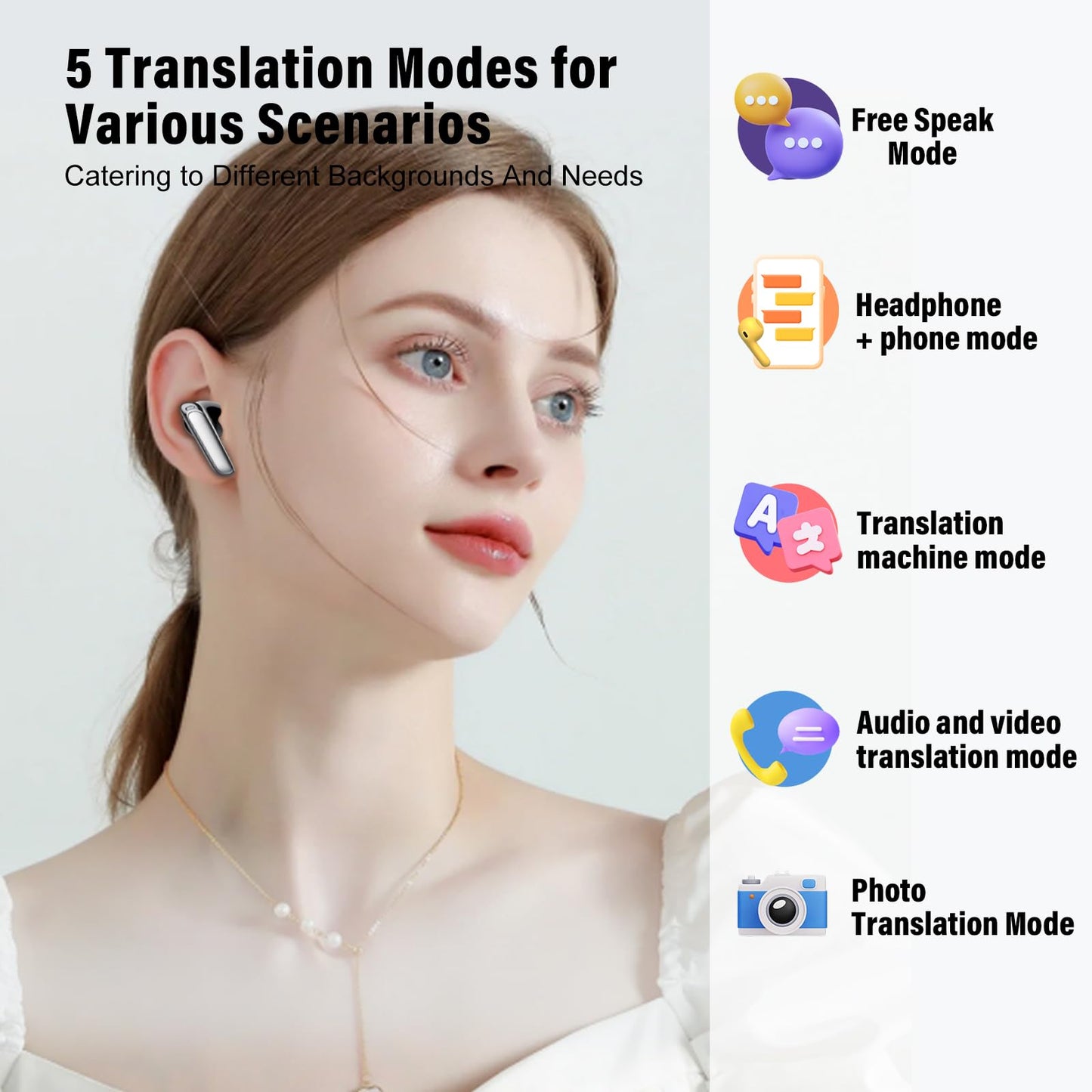 AI headphone translator, 3-in-1 language translator headphones 164 languages with app.