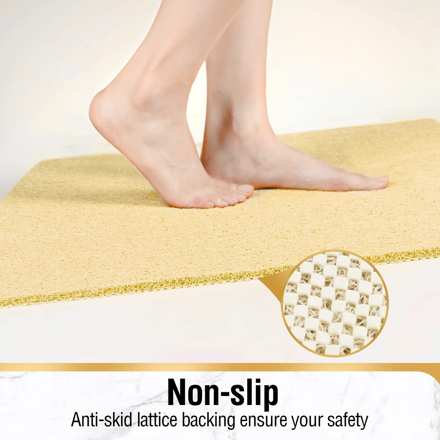 HITSLAM Non-Slip Shower Mat, 80x60cm Non-Slip Bathtub Mat with Drainage, Soft PVC Loofah Anti-Slip Mat for Bathtub, Quick-Drying Bath Mat, Beige