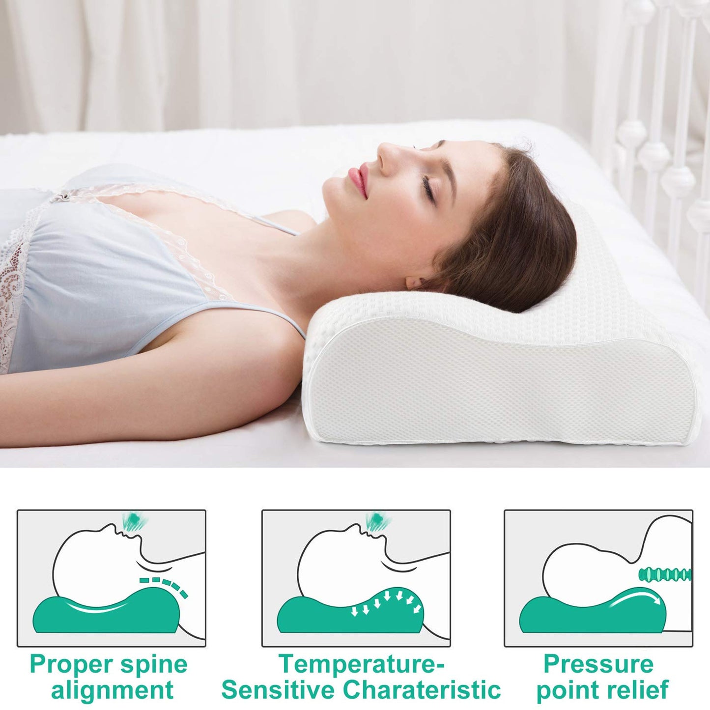 Fityou Memory Foam Pillow, Neck Support Pillow Sandwich Pillow Ergonomic Sleep Pillow Removable and Washable Pillowcase Suitable for Back and Side Sleeping