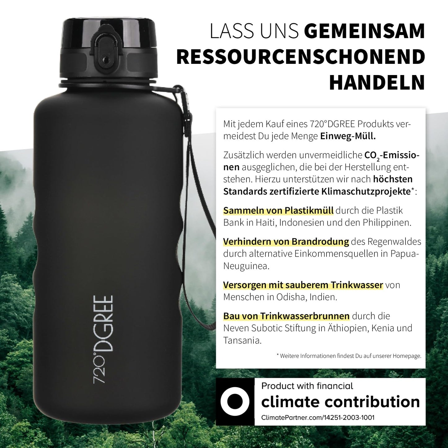 720°DGREE water bottle 2l "uberBottle" with detachable loop + motivation scale, sieve - leak-proof, lightweight, BPA-free - Tritan sports bottle - water bottle for university, job, sports, fitness studio, gym.