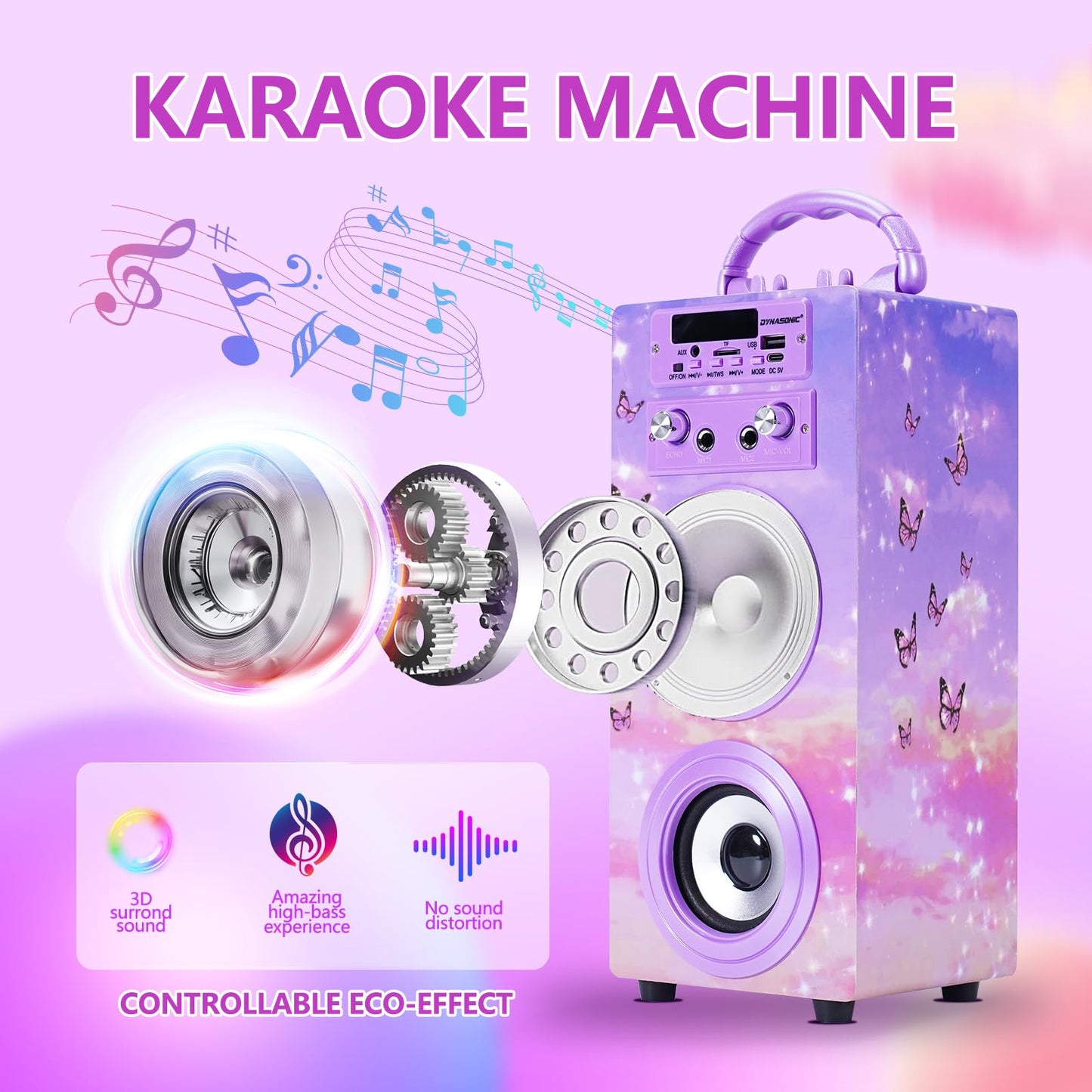 DYNASONIC 3rd Gen - Karaoke Microphone Toy, perfect for unique gifts for kids, girls, toys, karaoke microphone kids toy (025-18 Lights)