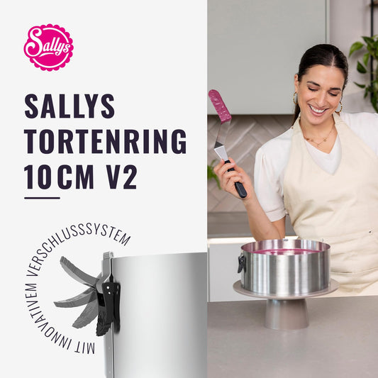 Sally's cake ring 10 cm - diameter adjustable 17-30 cm - baking pan made of stainless spring band steel - with scaling & clamp closure - dishwasher safe