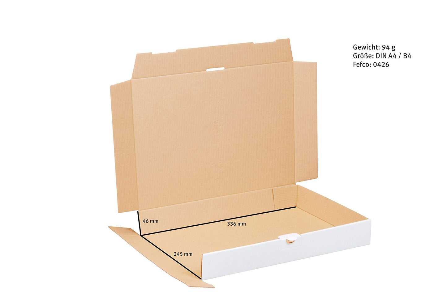 100 white large letter boxes 350 x 250 x 50 mm for DIN A4+ and B4 size. Suitable for shipping as large letter, goods or books.