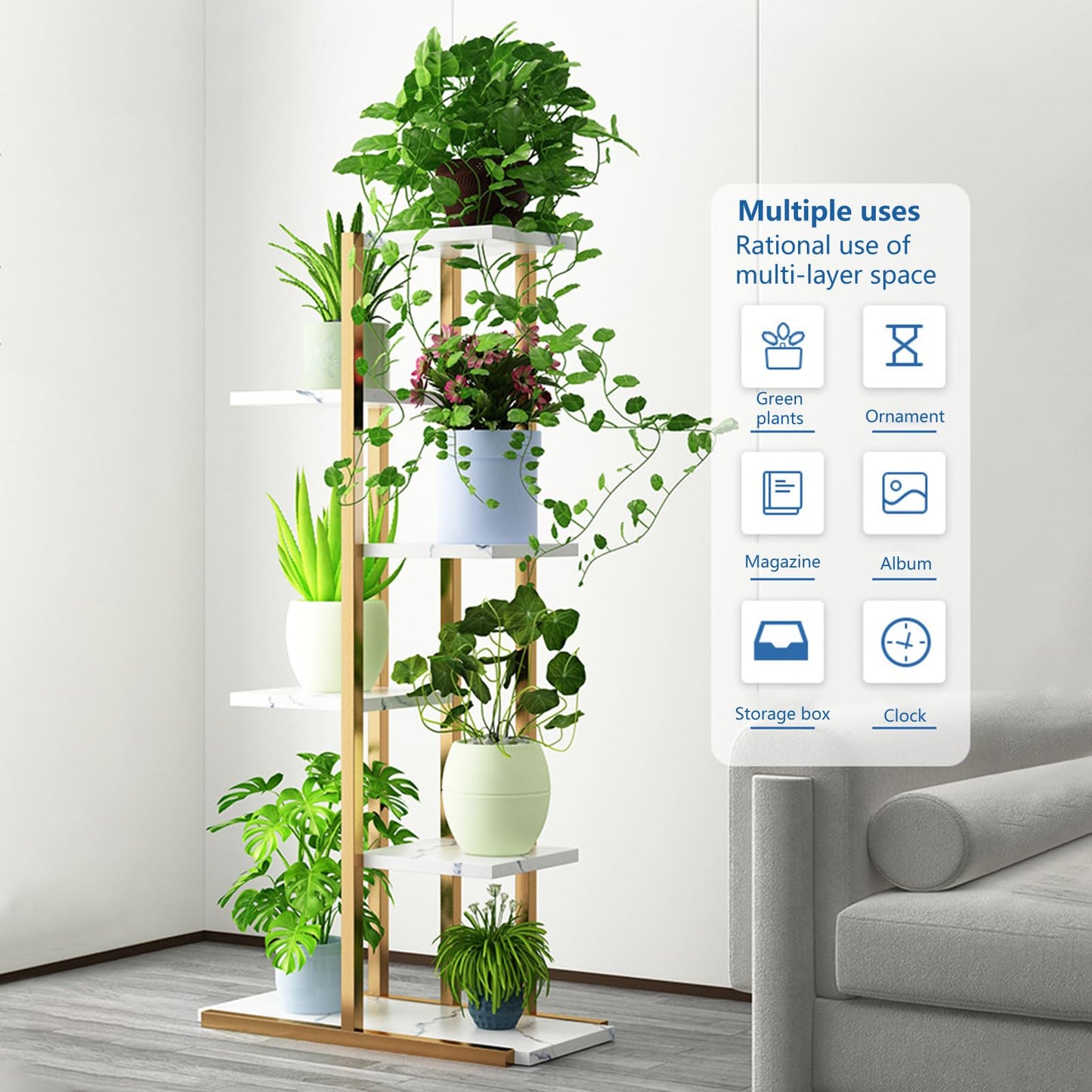 Fiauli Indoor Plant Stand, Metal Flower Rack, 6 Tier 7 Pot Corner Plant Display Shelf, Tiered Plant Holder for Patio, Garden, Balcony, Bedroom (Tier 6)