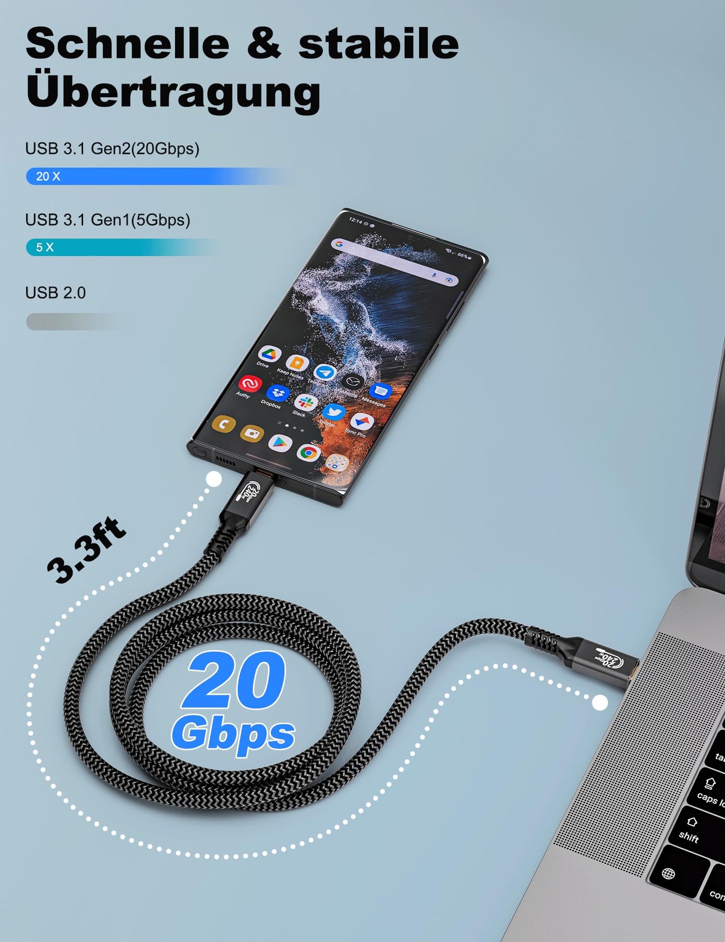CAKOBLE USB C cable 2m, 240W USB C 3.2 Gen2 cable 20 Gbps charging cable, USB C monitor 4K@60Hz compatibility Thunderbolt 4 cable for iPhone 15, MacBook iPad Pro, Samsung S24/S22