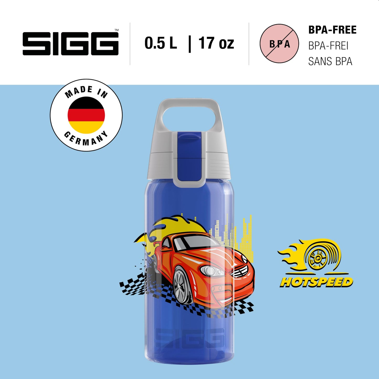 SIGG - Kids Water Bottle - Viva One Hot Speed - Suitable for Carbonated Drinks - Leak-proof - Dishwasher Safe - BPA-free - Sports & School - Blue - 0.5L