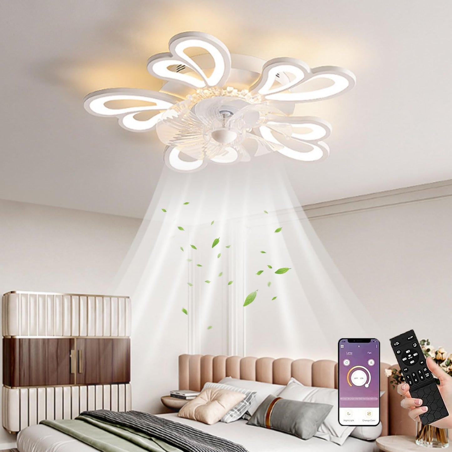 MiiR Quiet Ceiling Fan With Lighting, LED 50W Dimmable Ceiling Light With Fan With Remote Control And APP, 6-Speed Wind Speed Ceiling Light For Bedroom Living Room Lamp
