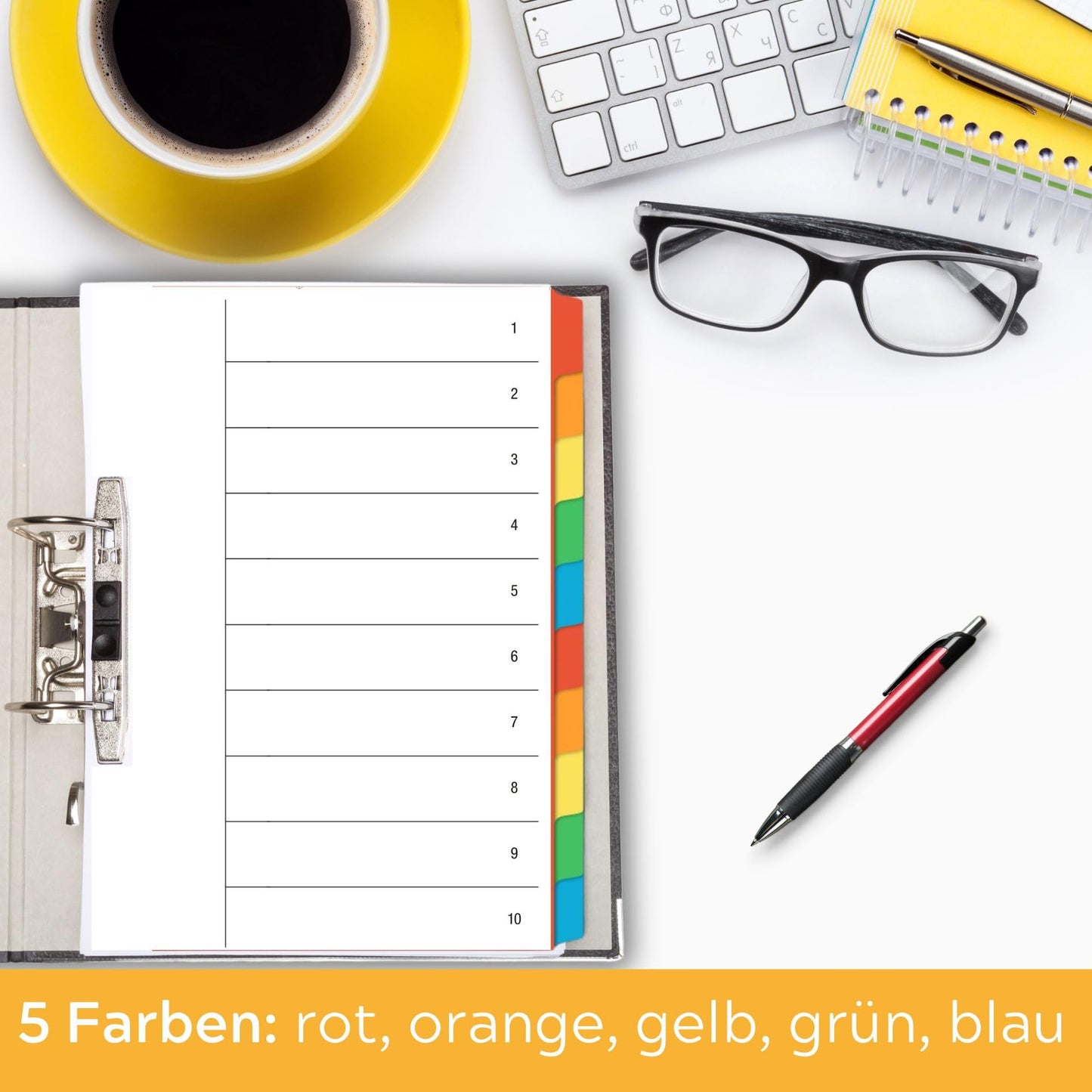 perfect line A4 folder tabs, 10 pieces, set of 25 (5 x 5-pack), cardboard, MADE IN GERMANY