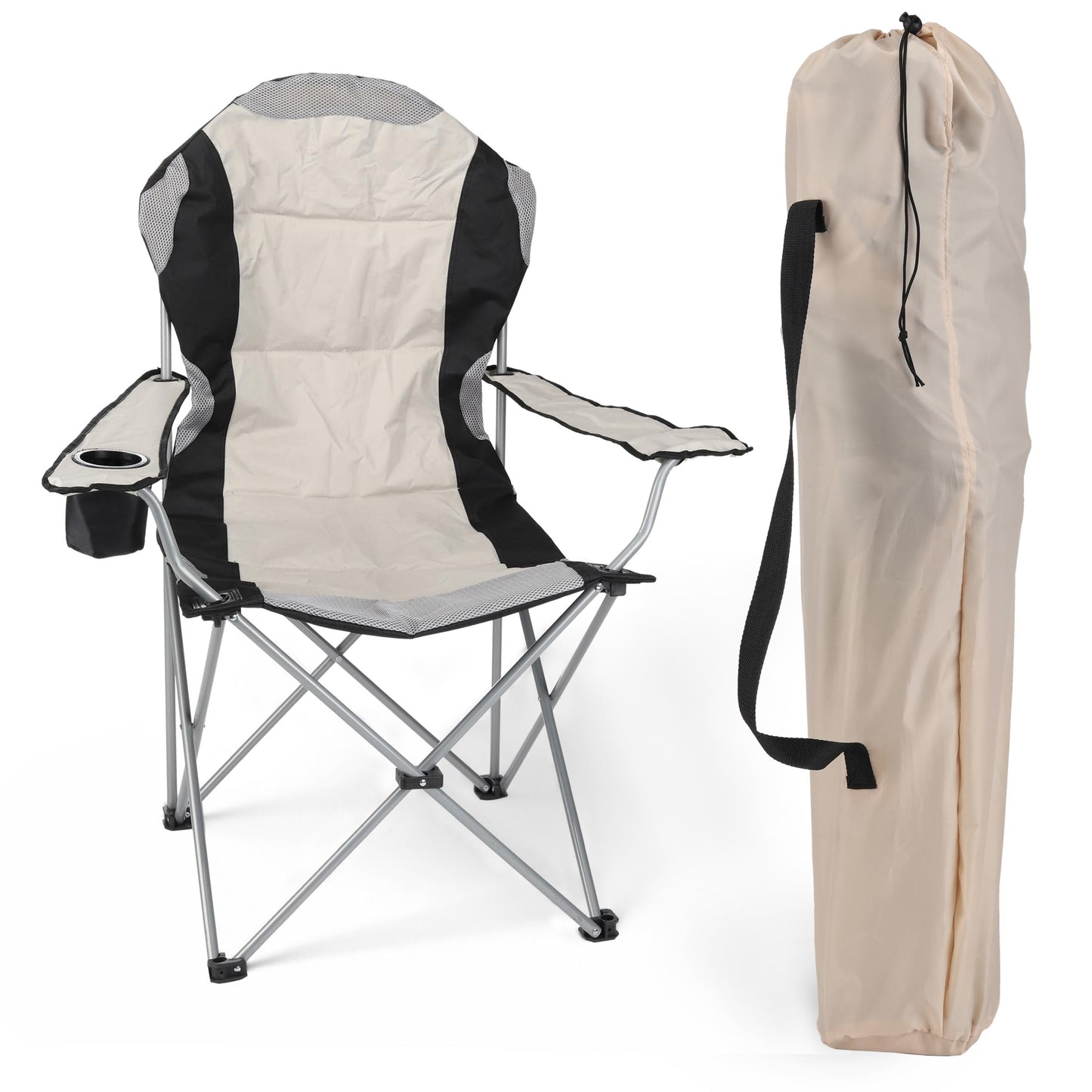 Spetebo Director's Chair Deluxe, with a weight capacity of up to 150 kg - Color: beige - Extra wide, extra comfortable, extra stable camping chair - Fishing chair camping chair