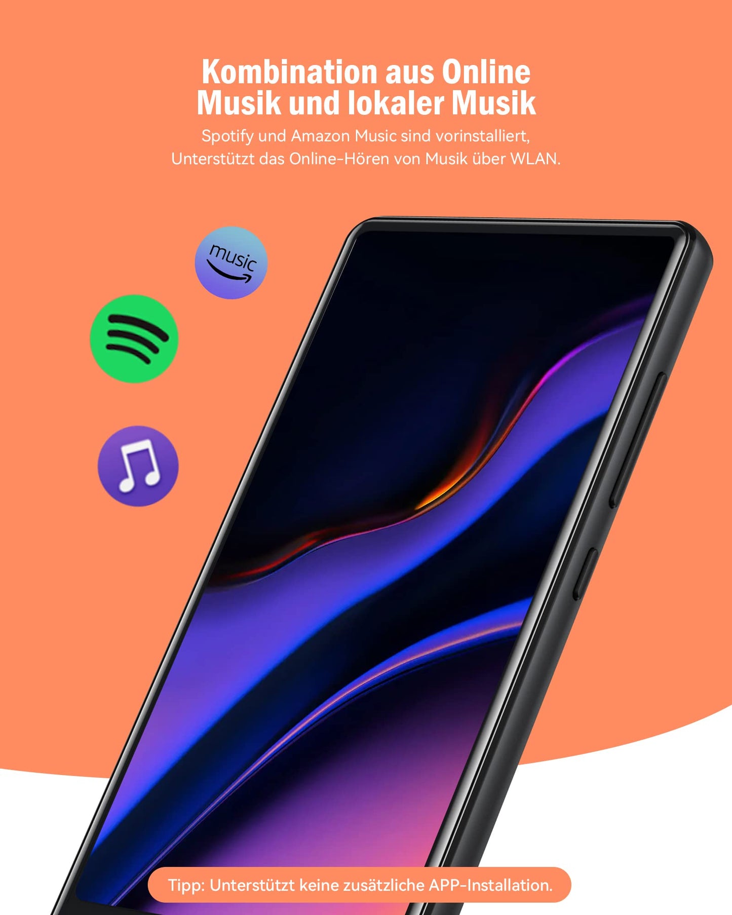 AGPTEK WiFi MP4 player with 4" touchscreen, 1000mAh battery, 1GB RAM, 8GB ROM, HD video player with Android 6.0 for FM radio, online features, etc. Music player with 32GB TF card, black.