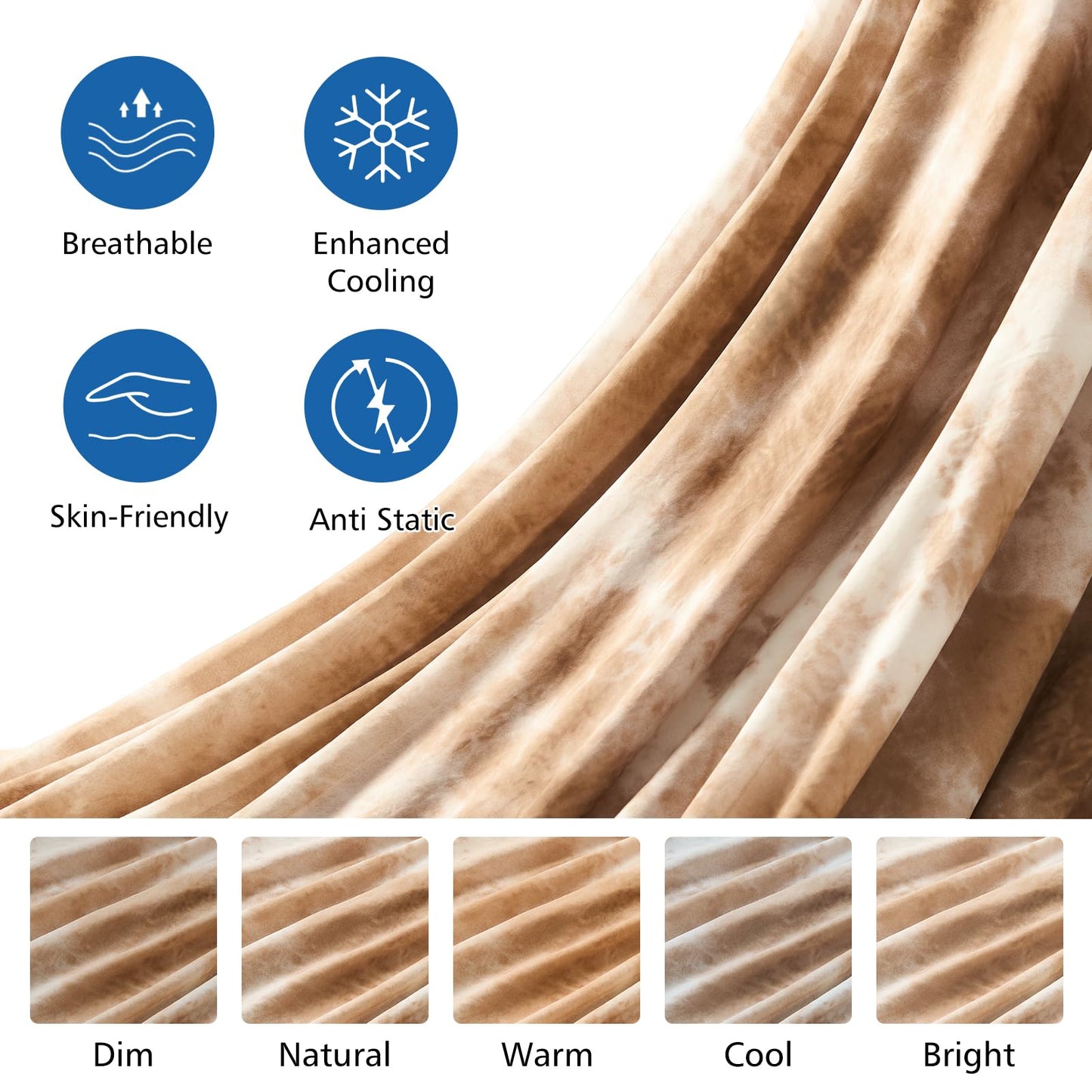 EMME Cooling Blanket Cooling Blanket, Arc-Chill Q-Max>0.5, 228 x 228 cm, 2 in 1 Double-sided Thin Summer Blanket, Lightweight Breathable Bedspreads, Sofa Blankets, Bedspread Throw Blanket, Watercolor Khaki