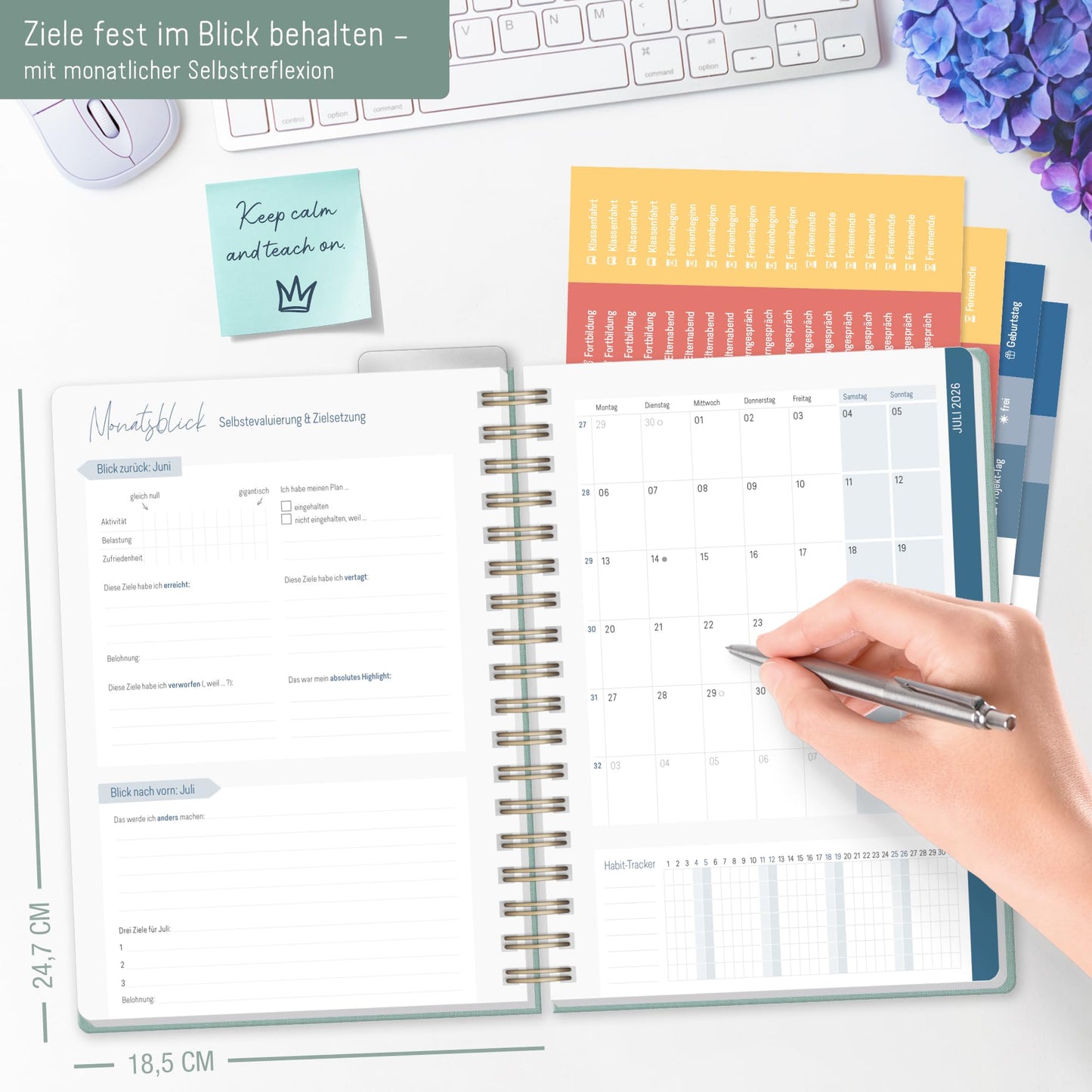 Häfft® Teacher Planner 2025/2026 A5 + Deluxe "Green Canvas" Hardcover Teacher's Planner, academic year planner with spiral binding, school planner - sustainable & eco-friendly.
