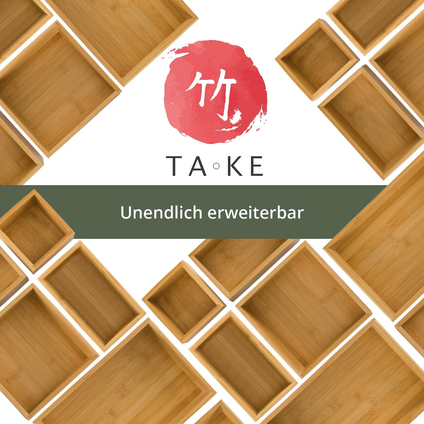 TAKE® 6-piece Bamboo Drawer Organizer Set - Boxes in various sizes for kitchen, bathroom & office, vanity drawer organizer, drawer organizer