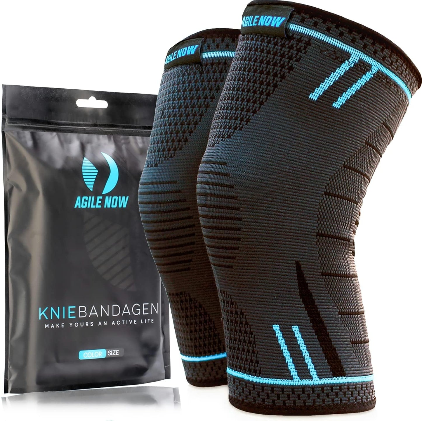 AGILE NOW® Knee Brace 2 Pack Premium stabilizes & protects joints during every movement, Knee Support for Women & Men, non-slip & breathable Knee Pads, for any sport (L | Blue)