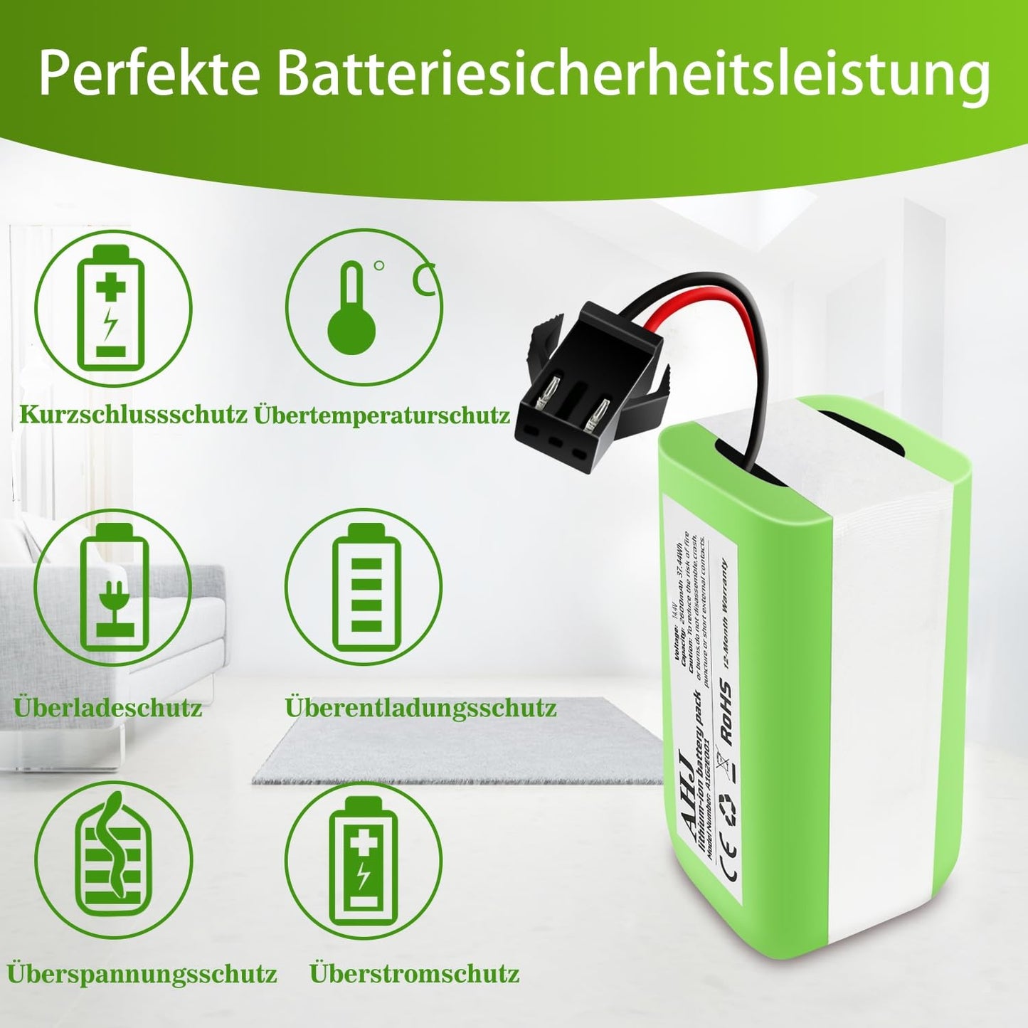 AHJ 14.4V 2600mAh replacement battery for Eufy RoboVac G10 G20 G30 G35 G40 Hybrid, for Eufy 11 11S 11S MAX 15C 15C MAX 25C 25C Max 30 30C 30 Max 35C, for Ecovacs Deebot N79 N79S DN622, for Tesvor X500 battery