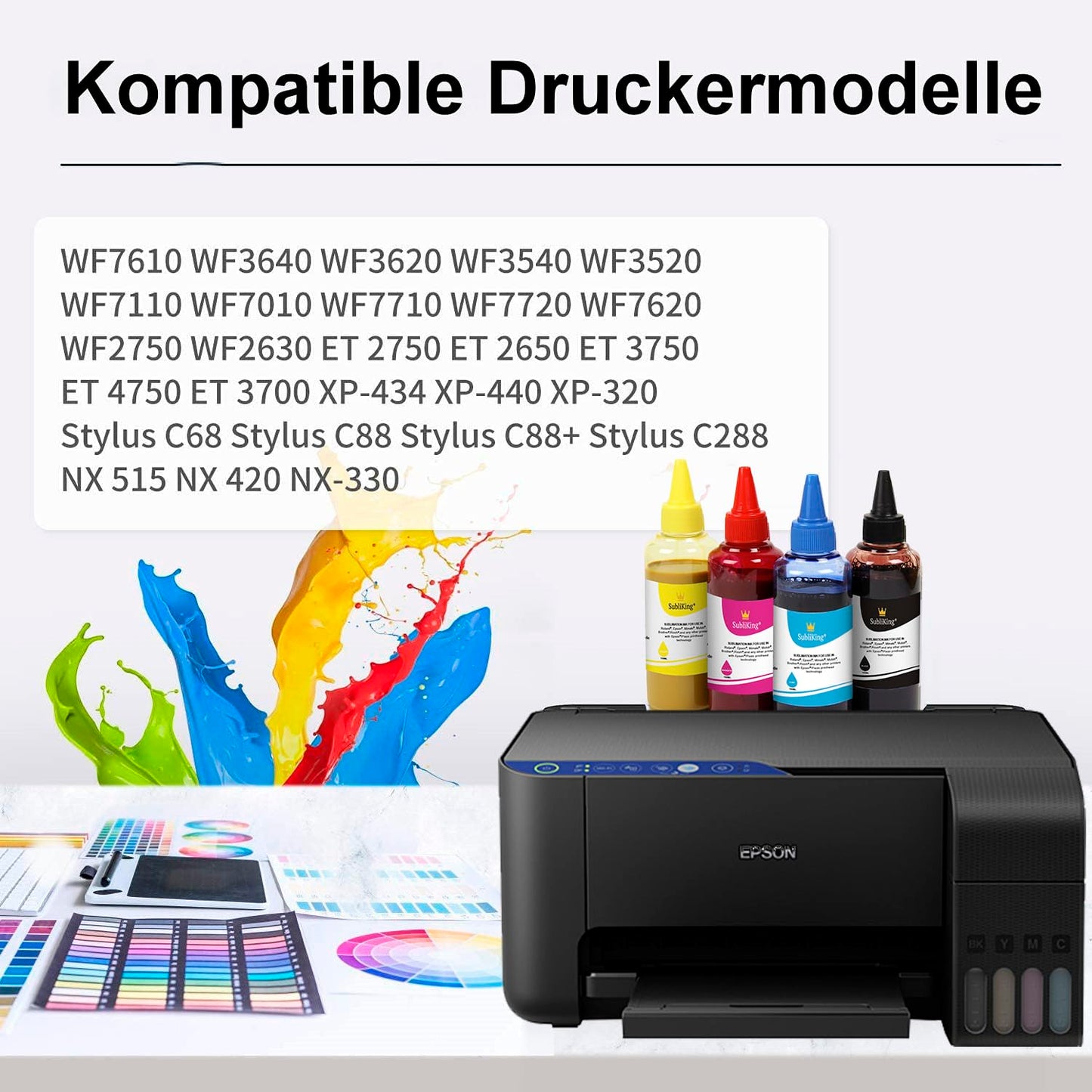 4x 100ml SubliKing® Sublimation Ink (CMYK set) for Epson, Ricoh, & Sawgrass.