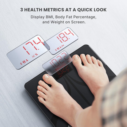 RENPHO Body Fat Scale Smart, Rechargeable Digital USB-C Bathroom Scale with Body Fat Analysis App, 180 kg, Black