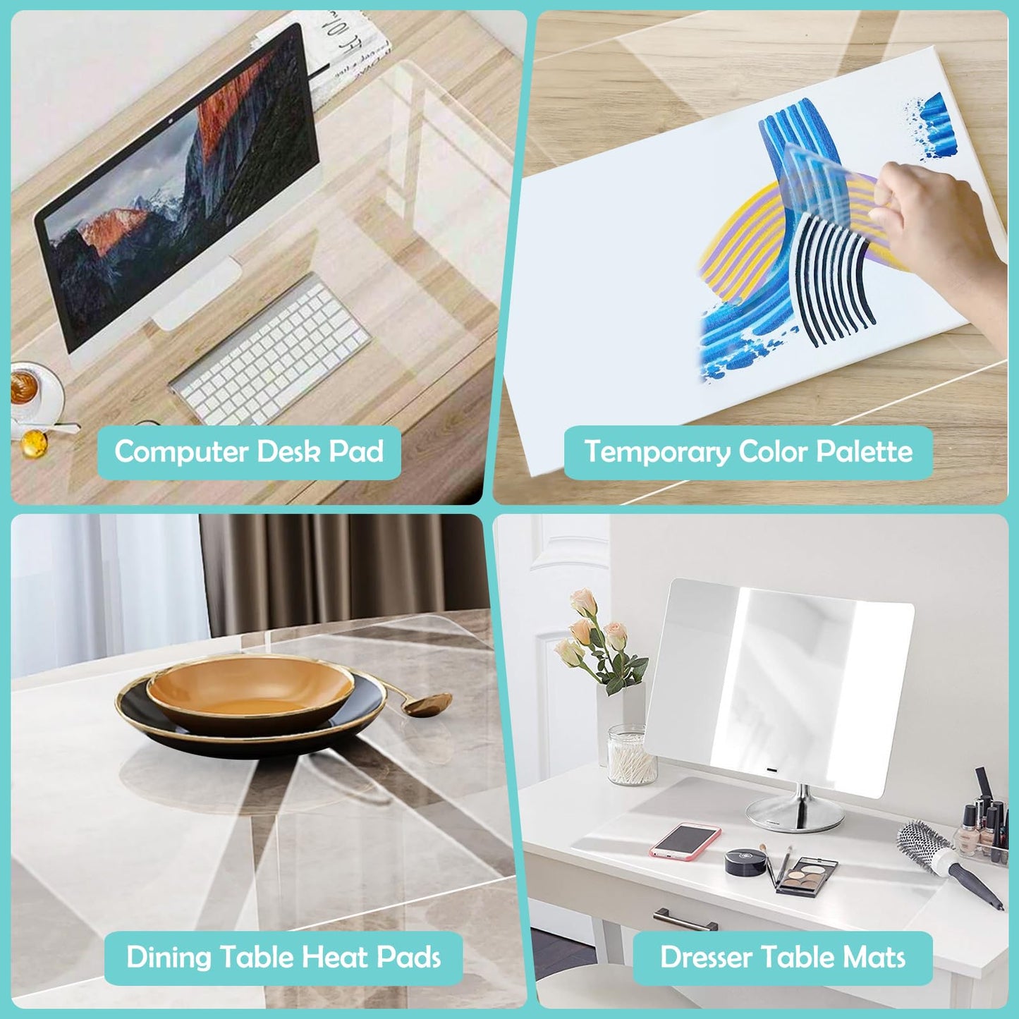 YSWOVUO Desk Pad Transparent, 100x50x0.15 cm Desk Pad Clear, Waterproof Desk Pad Transparent, PVC Table Protection Pad for Office and Home