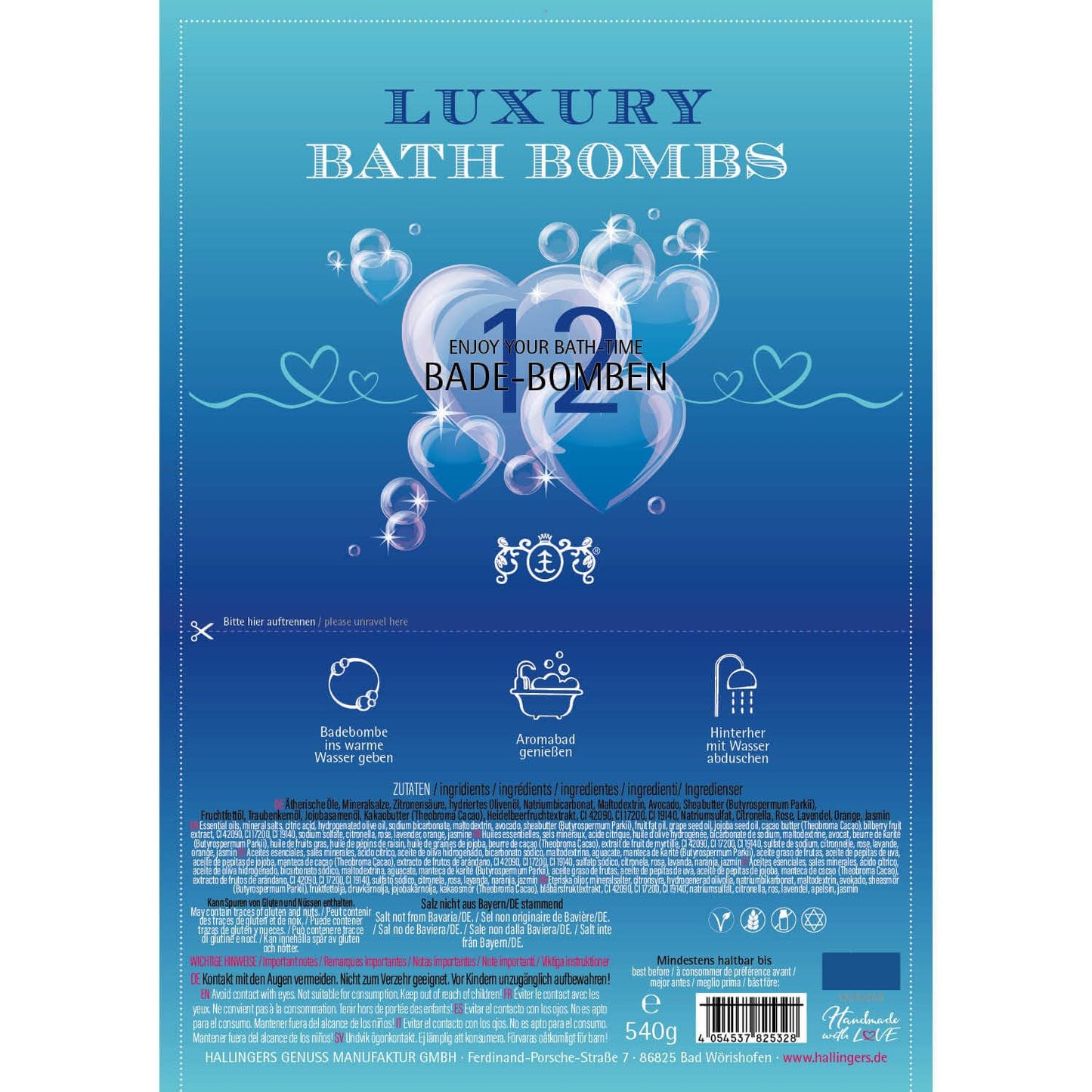Hallingers Luxury Bath Bombs - Blue - Set of 12 bath bombs - Gift ideas for Christmas & Advent calendar gifts | Congratulations on your new home