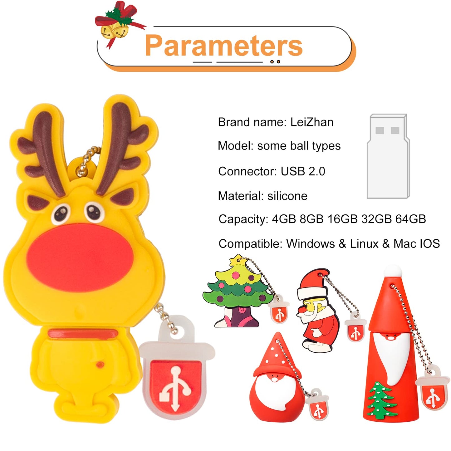 LEIZHAN USB Flash Drive 5 Pack 16GB Memory Stick Santa Claus Reindeer Cute Christmas Series Gift for Students and Kids