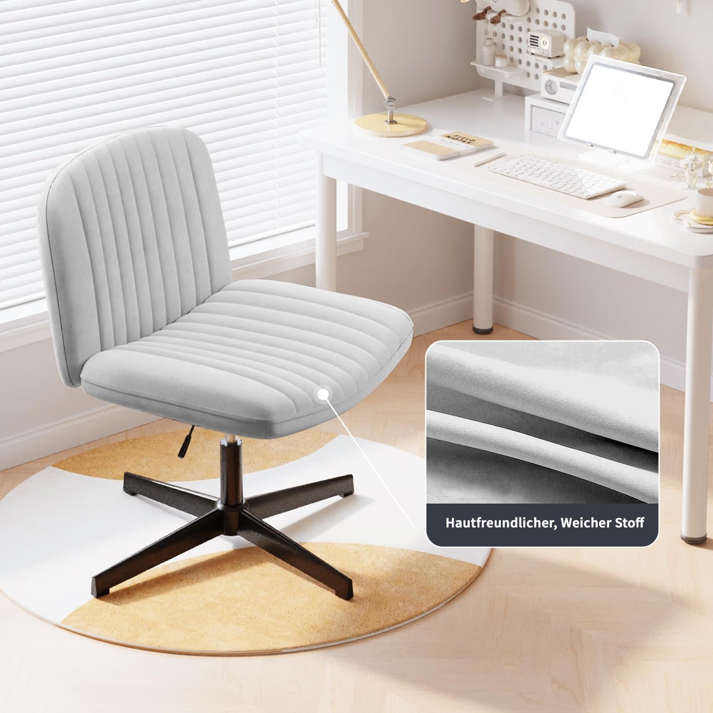 naspaluro office chair without armrests, desk chair with fabric cover, reading chair with wider cushion for sitting cross-legged, rocking function, height adjustable, 360° swivel chair for home, gray