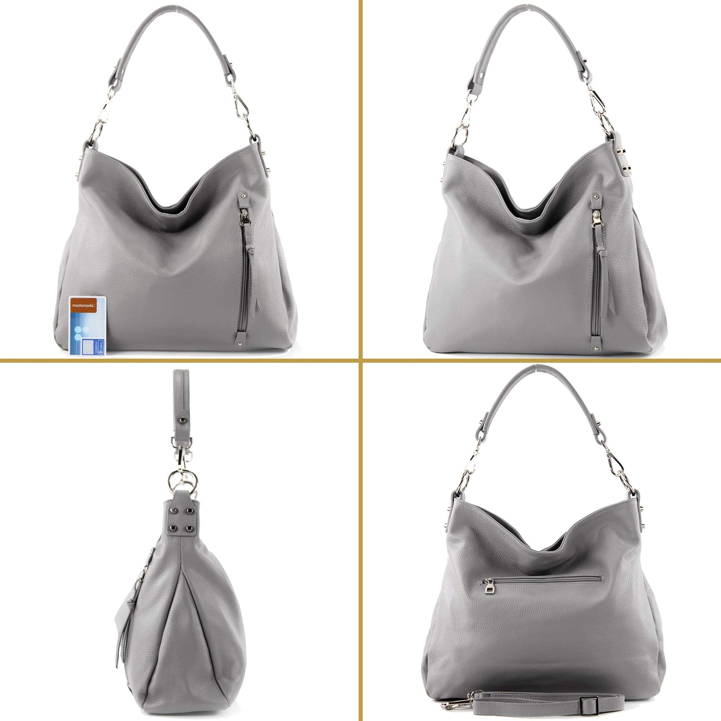 modamoda de T183 women's shoulder bag handbag tote bag real leather large handmade in Italy, color: leaf green