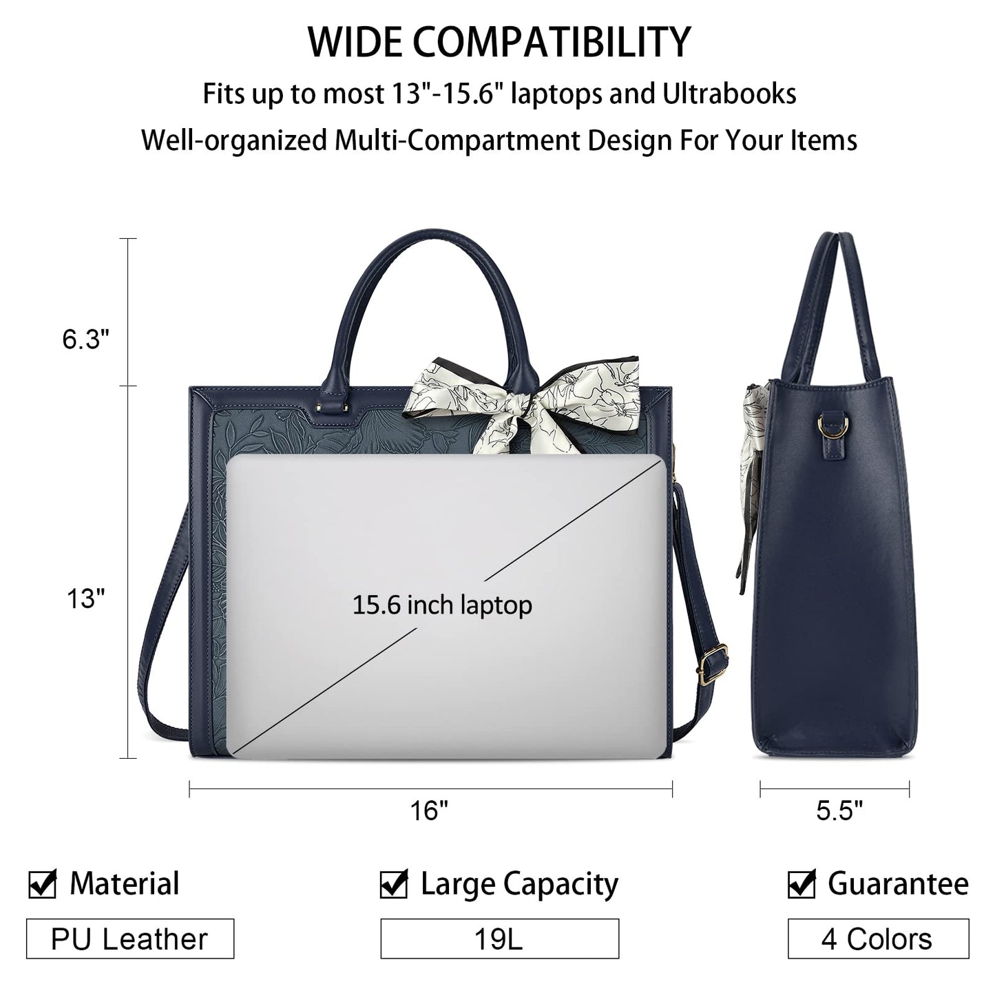 NUBILY women's handbag shopper large leather shoulder bag elegant big laptop shoulder bag work bag notebook bag 15.6 inch blue