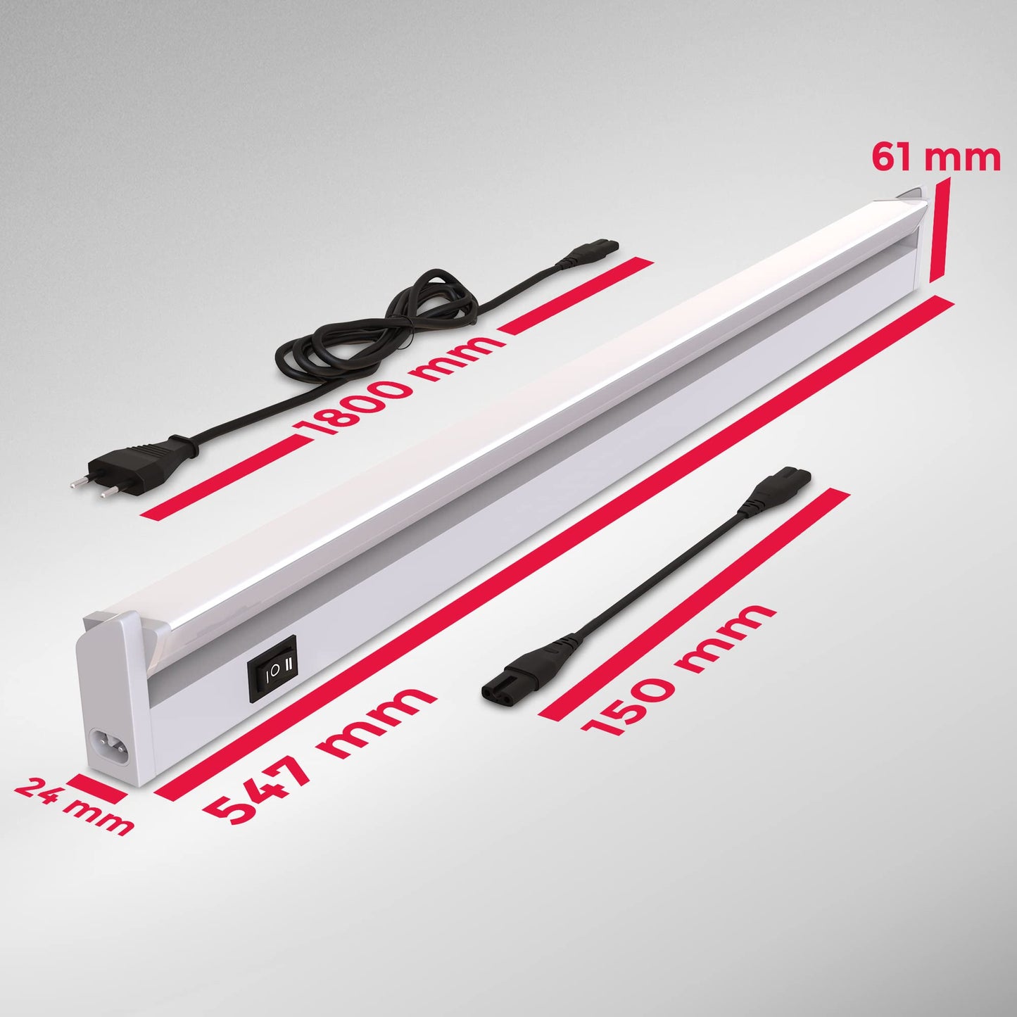 B.K.Licht - LED strip with on-off switch, adjustable from warm white to neutral white, expandable, under cabinet light kitchen, LED light strip kitchen, cabinet lighting, lamp, 54.7x6.1x2.4 cm, silver colored
