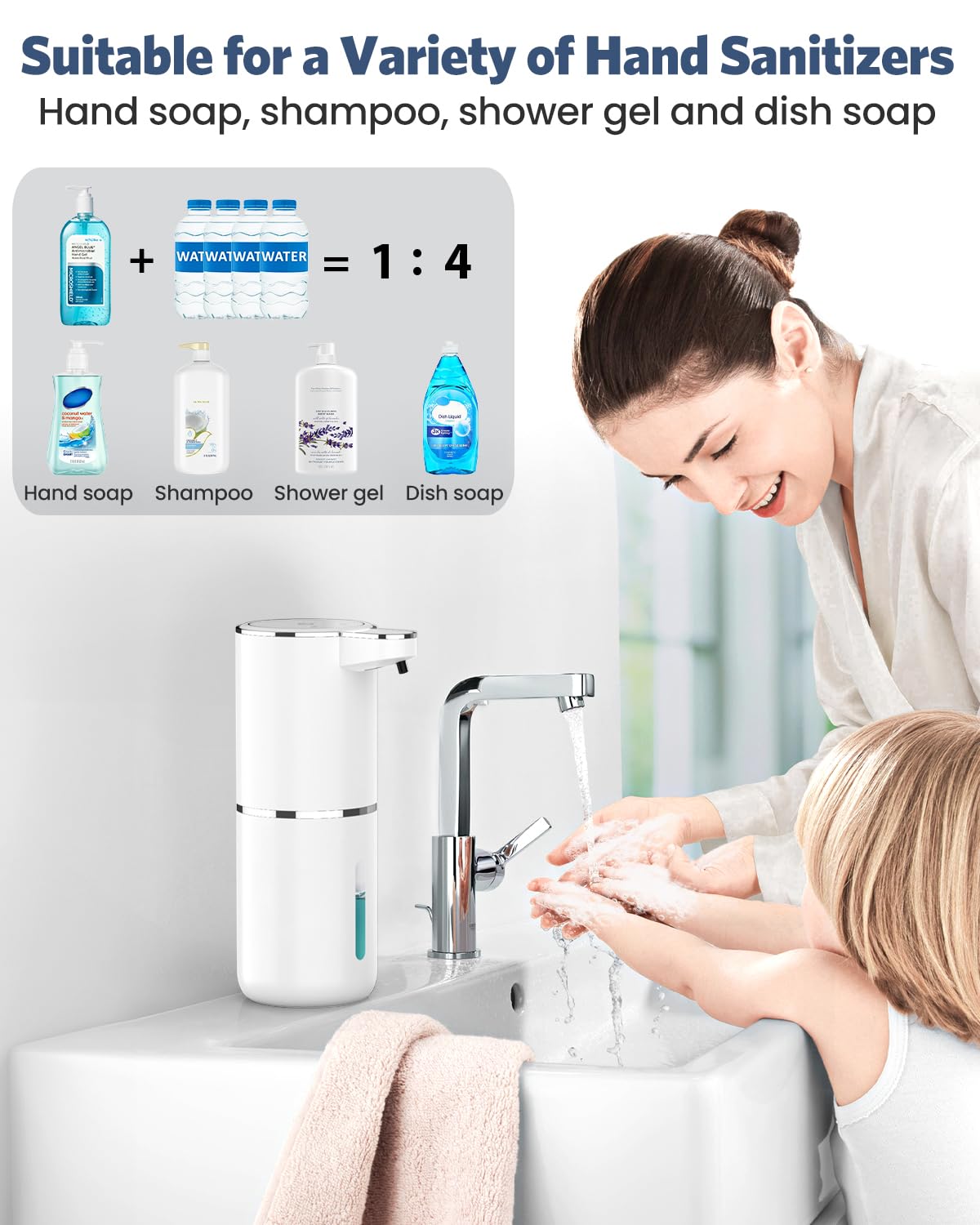 HAPPHOOH Automatic Soap Dispenser Wall-Mounted Touchless Foaming Soap Dispenser with 4 Adjustable Levels, USB Rechargeable Electric Soap Dispenser Sensor 380ml for Bathroom/Kitchen.