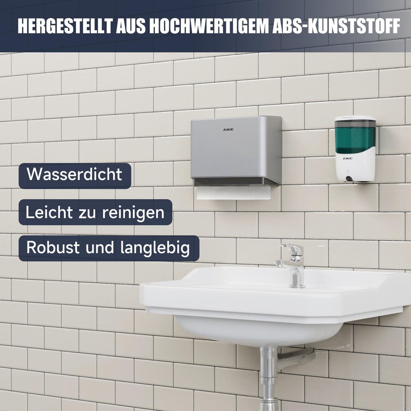 AIKE Paper Towel Dispenser Wall-Mounted without Drilling, compatible with Z/N-Fold and H2 for paper fold size 25.3 x 8 (cm) or smaller, holds 200 sheets of paper.