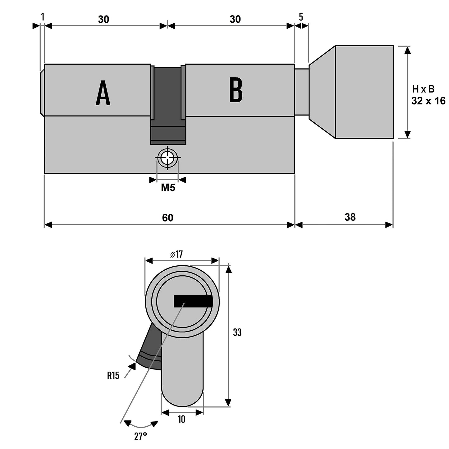 3x Euro Cylinder KSN 60 mm 30/30 Keyed Alike with 15 keys