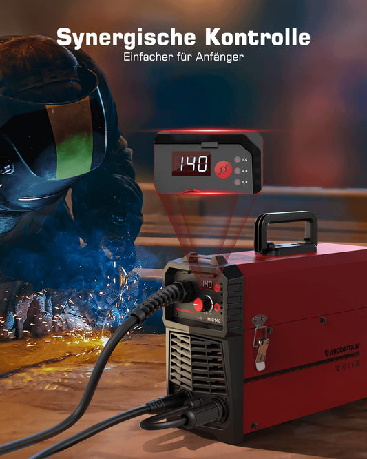 ARCCAPTAIN MIG MAG Shielding Gas Welding Machine IGBT 140A AC230V, 5 in 1 Combo Welding Machine with Flux Core Wire (FCAW)/MMA Stick/Lift TIG with Synergic Wire Feed, comes with 1kg of 0.8mm Flux Core Wire.