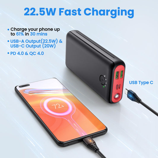 JIGA Power Bank 27000mAh 22.5W External Battery PD 20W USB C Powerbank with Flashlight, Portable Charger Compatible with iPhone 15 14 13 12 Pro Samsung Huawei iPad