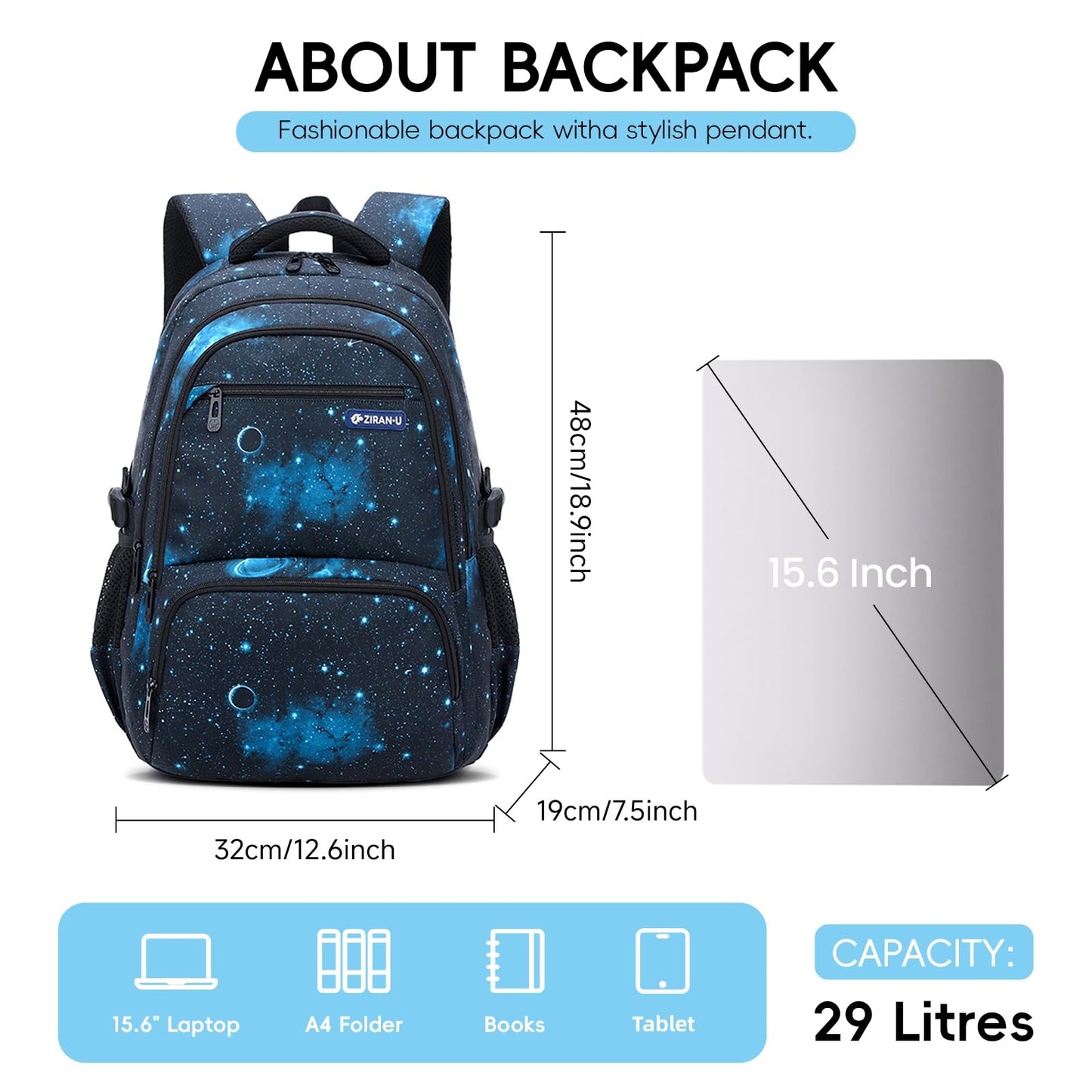 Amythe School Backpack for Boys, School Bag with Trolley Straps 16 Inch Waterproof Daypack Large Nylon Casual Children's Backpack for 3-9th Grade for School and Travel