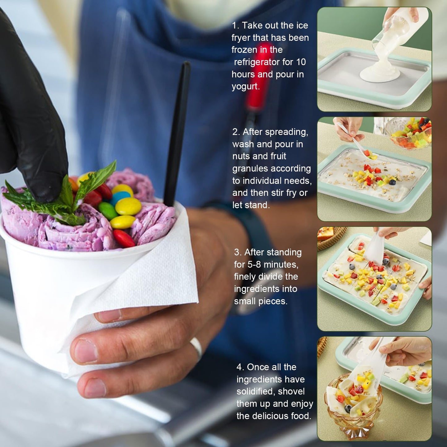 Cozlly ice plate for making ice, Rolled Ice Cream Maker, Ice Plate for Ice Rolls, Ice Cream Machine, Ice Cream Rolls plate with 2 spatulas for kids, home, family, gelato, sorbet, frozen yogurt.