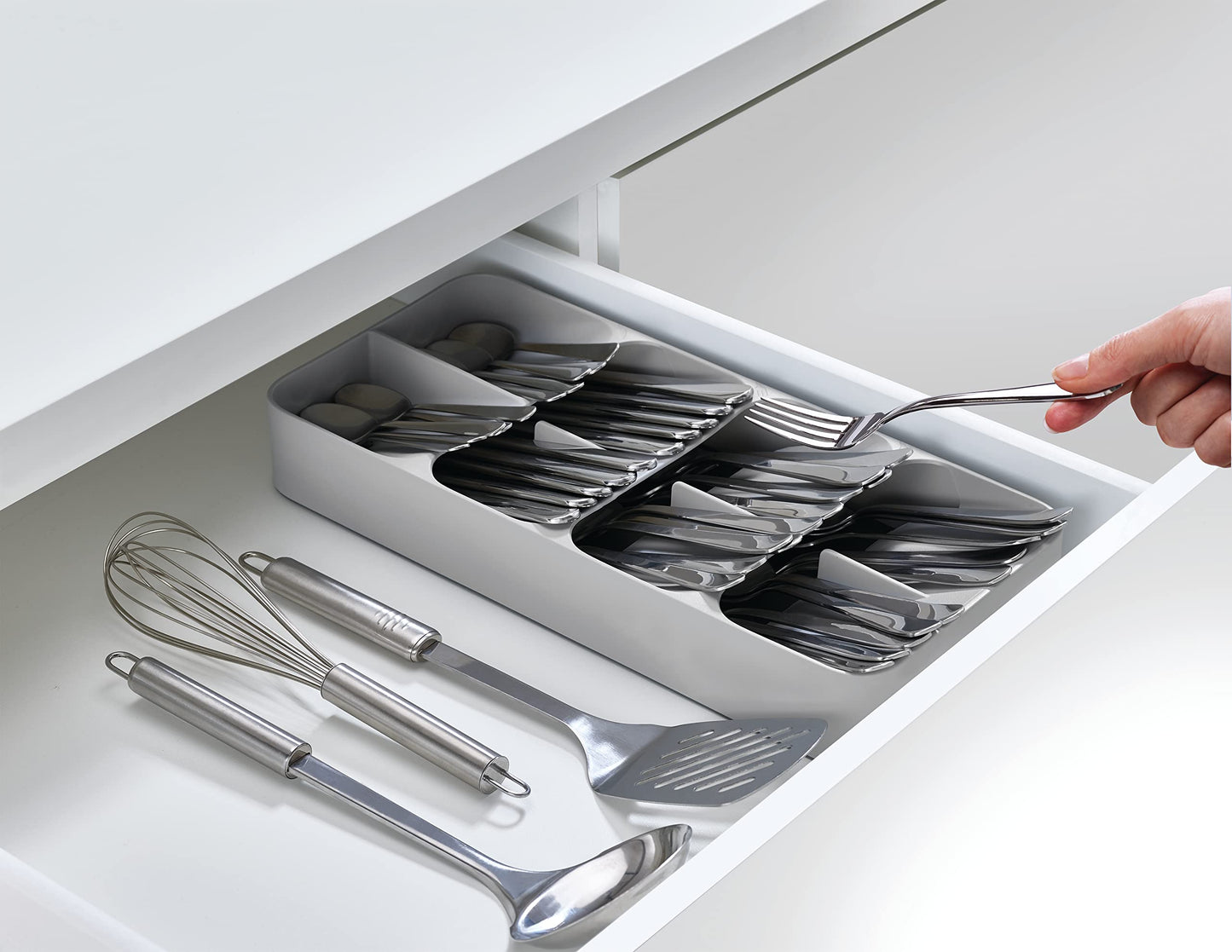 Joseph Joseph Drawer Store - Large, compact cutlery drawer organizer, 8 compartments, for 48 pieces - Gray