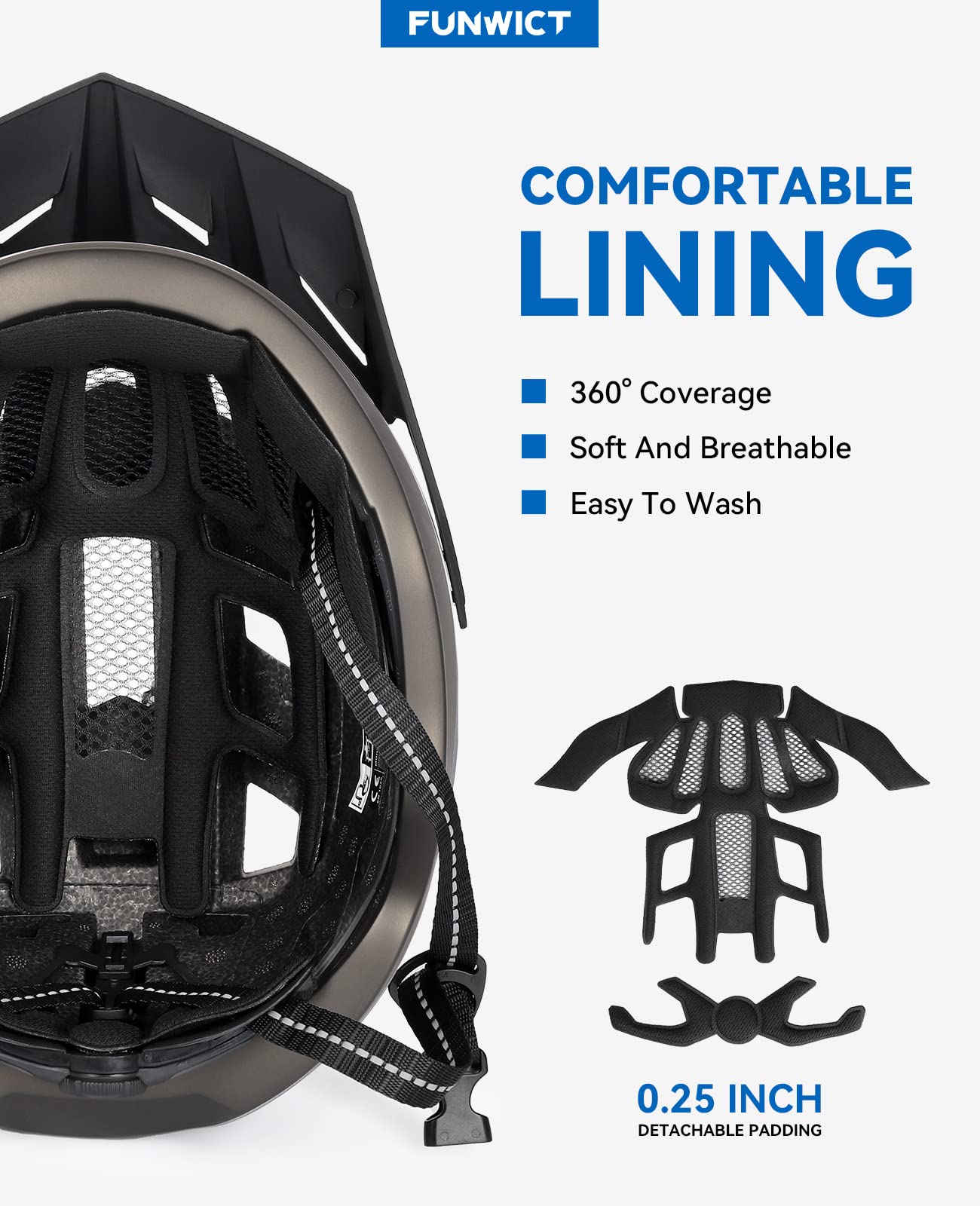 FUNWICT Bike Helmet with Visor for Men Women, Lightweight Bike Helmet with Magnetic Glasses and USB Charging LED Light, Stylish Mountain Bike Helmet Size M/L, White Black (XL: 59-63 cm, Titan Gray)